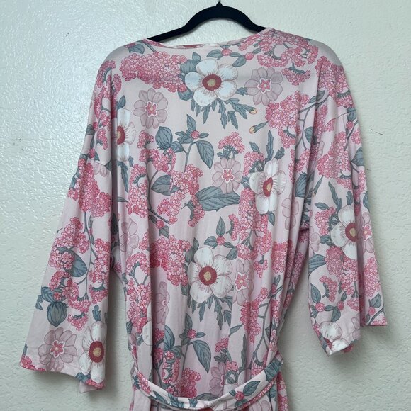 Flora Nikrooz Pink Floral Kimono Robe Ultra Soft Lightweight Lounge Wrap Large - Picture 11 of 13
